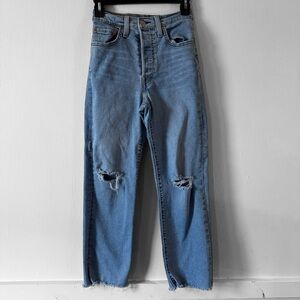 Levi's Ribcage Straight Ankle button fly distress Jeans SZ 24 24X25